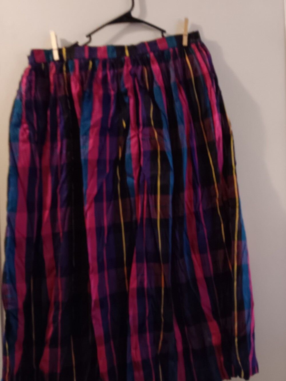 Vintage 80s Carroll Reed 100% Silk Plaid Pleated Midi length skirt